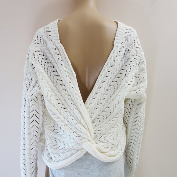 June & Ivy Francesca's Ivory Soft Twist back Off the Shoulder Sweater (L) NWT! - Picture 1 of 11
